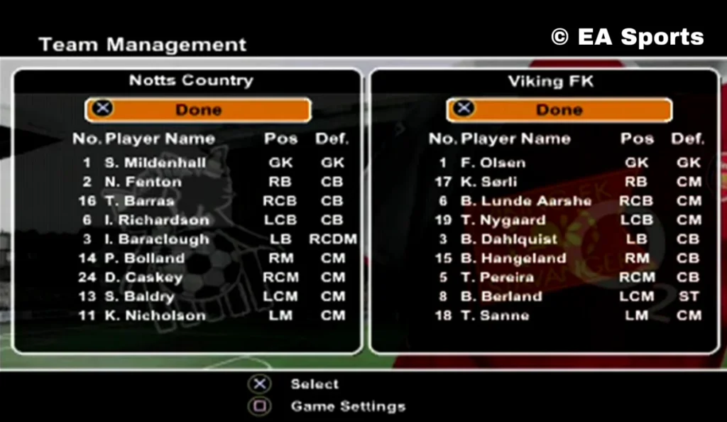 "FIFA 2004 alineaciones"