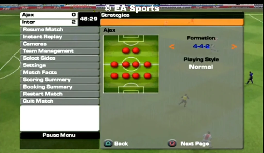 FIFA 2003 menu pausa