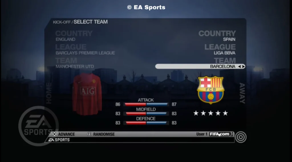 "FIFA 09 seleecionar equipos barcelona"