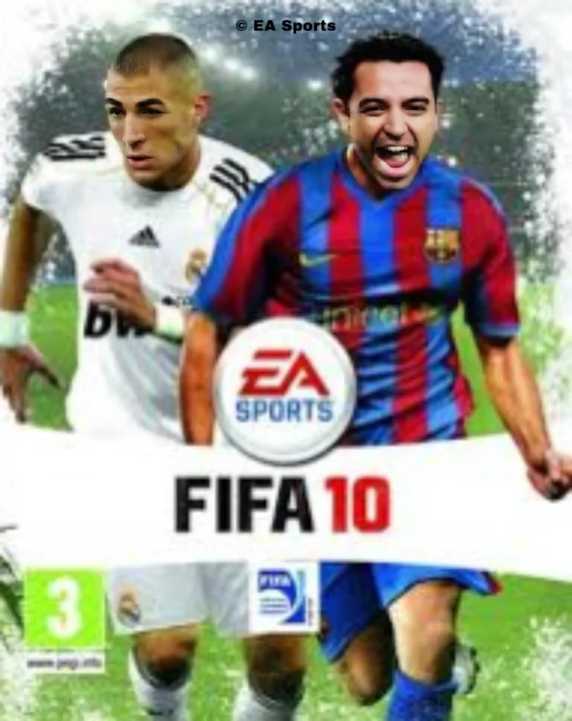 "Portada FIFA 10 Xavi Hernández y Karim Benzemá en España"